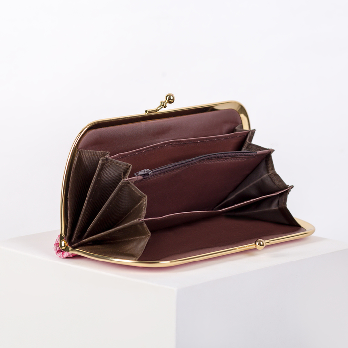 Кошелёк женский на рамке, 5 отделов, цвет розовый