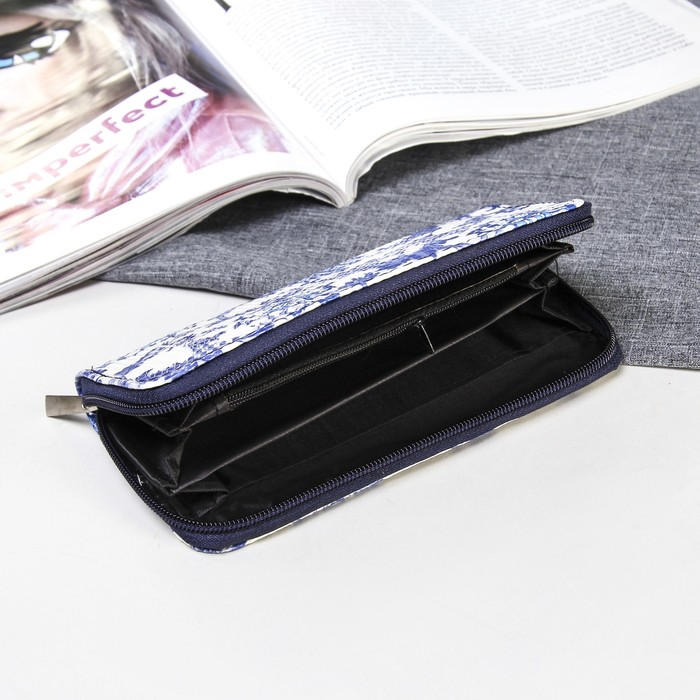 Кошелёк женский на молнии, 3 отдела, для монет, для карт, с ручкой, цвет синий