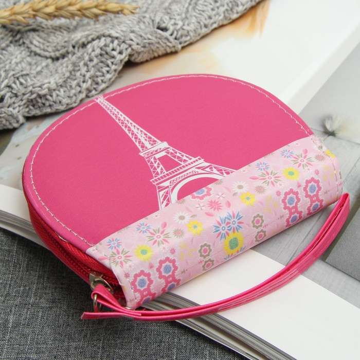 Кошелёк женский на молнии, 2 отдела, для монет, для карт, с ручкой, цвет малиновый