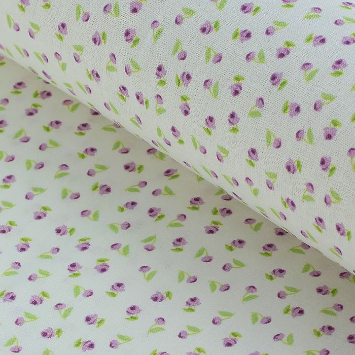 Ткань для пэчворка "Тени роз", 48х50см, 120г/кв.м, цвет белый/сиреневый/зелёный
