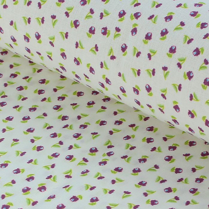 Ткань для пэчворка "Тени роз", 48х50см, 120г/кв.м, цвет белый/фиолетовый/зелёный