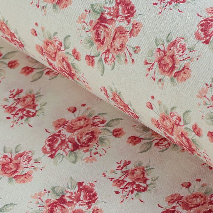 Ткань для пэчворка "Розы клетка и листочки", 48х50см, 120г/кв.м, № 8