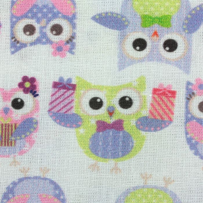 Ткань для пэчворка "Совушки и птички", 48х50см, 120г/кв.м, №1