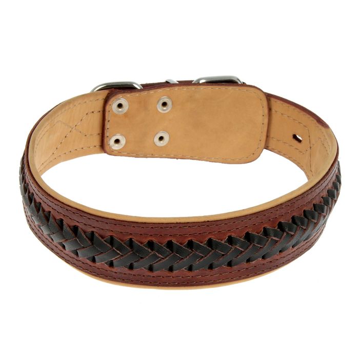 Ошейник кожаный "Элита" тройной, с косой в загибку, 50-59 х 3,5 см