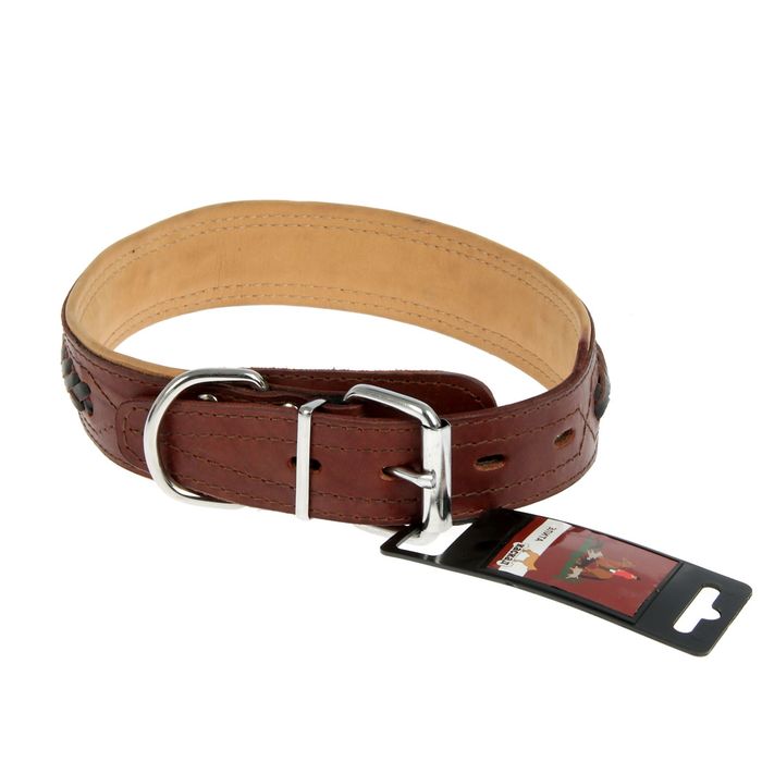 Ошейник кожаный "Элита" тройной, с косой в загибку, 50-59 х 3,5 см