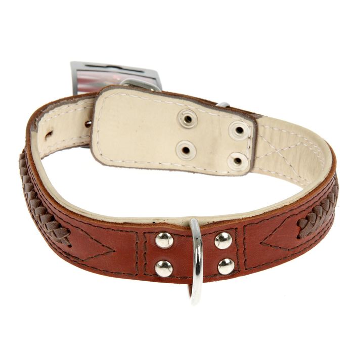 Ошейник кожаный "Элита" тройной, с косой в загибку с полукольцом, 38-40 х 2,5 см