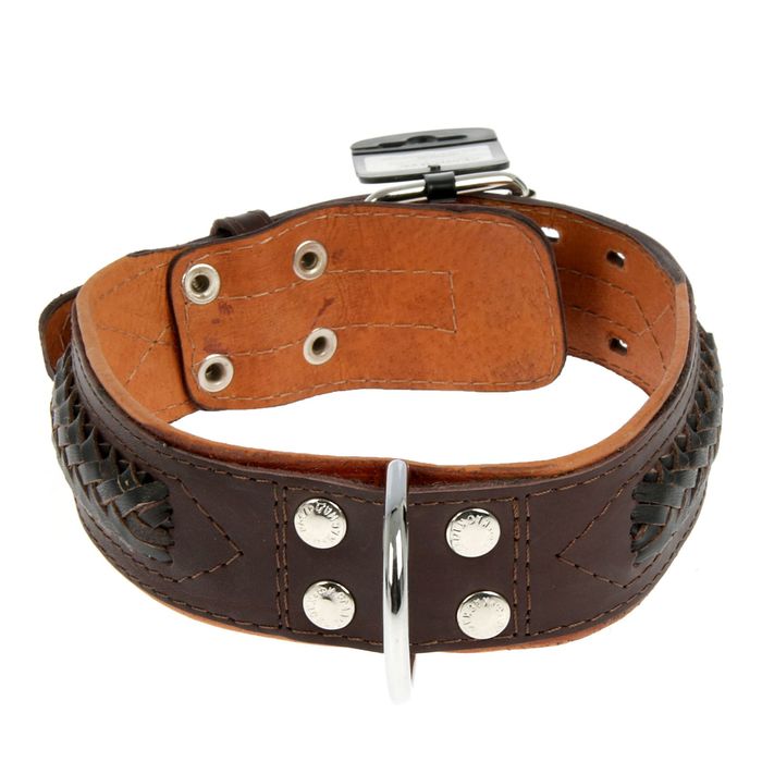 Ошейник кожаный "Элита" тройной, с косой в загибку с полукольцом, 51-60 х 4,5 см