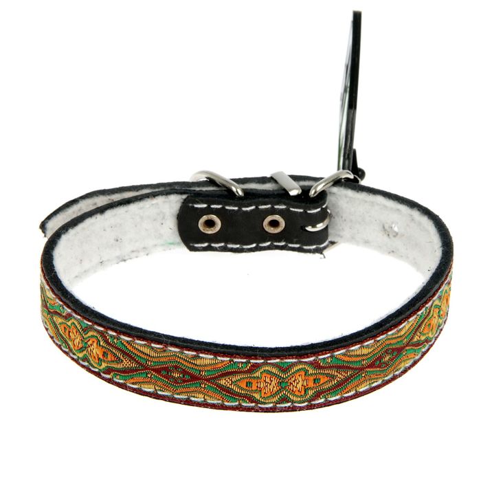 Ошейник кожаный украшенный, с синтепоном, 32-40 х 2 см  микс цветов