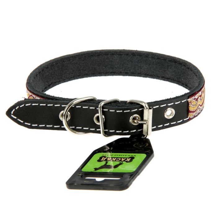 Ошейник кожаный украшенный, 32-40 х 2 см, микс цветов