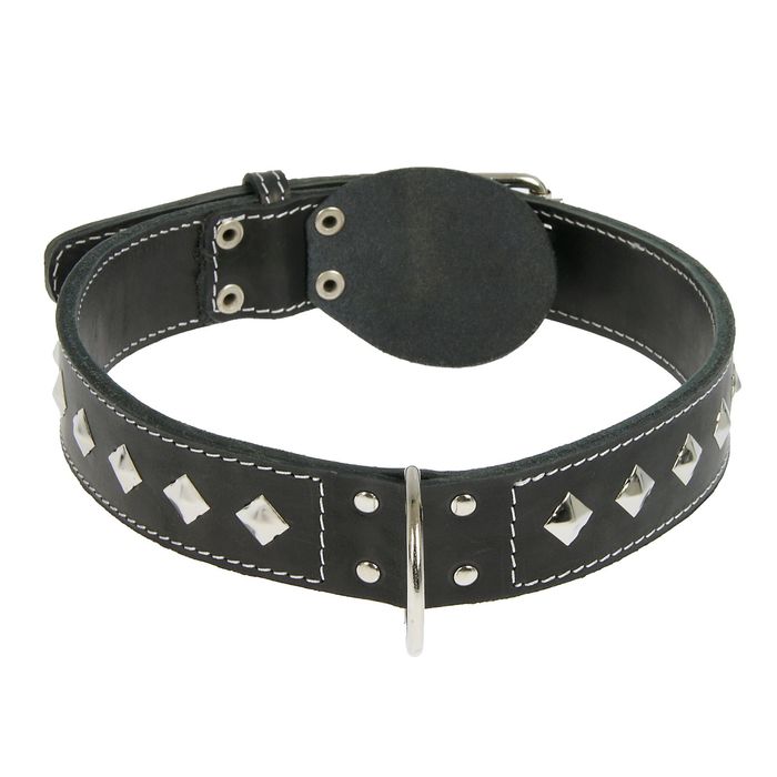 Ошейник кожаный двойной украшенный, с кольцом, 63-72 х 4,5 см