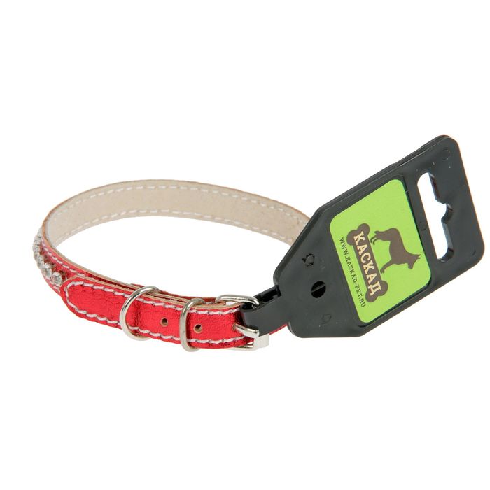 Ошейник кожаный двойной, со стразами, 24-28 х 1,2 см микс цветов