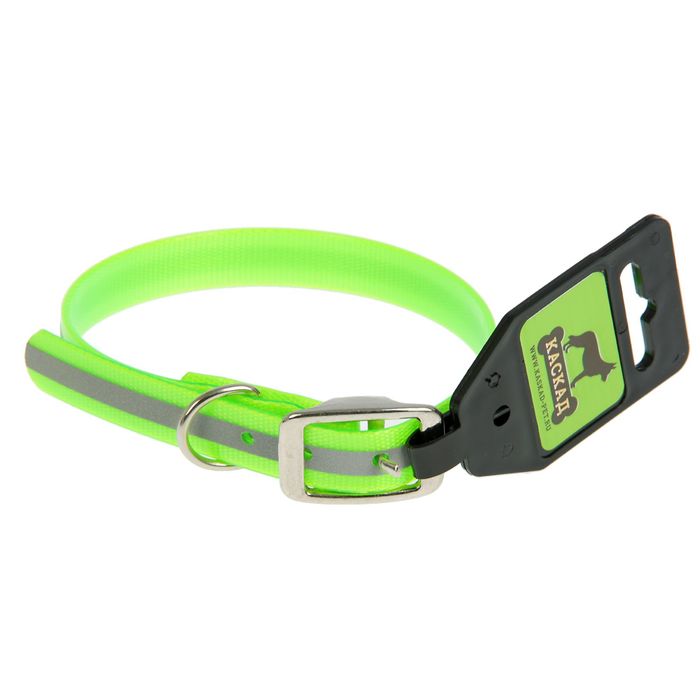 Ошейник из биотана со светоотражающей полосой, 26-35 х 1,5 см, зеленый