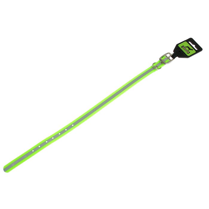 Ошейник из биотана со светоотражающей полосой, 26-35 х 1,5 см, зеленый