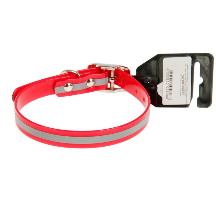 Ошейник из биотана со светоотражающей полосой, 26-35 х 1,5 см, красный