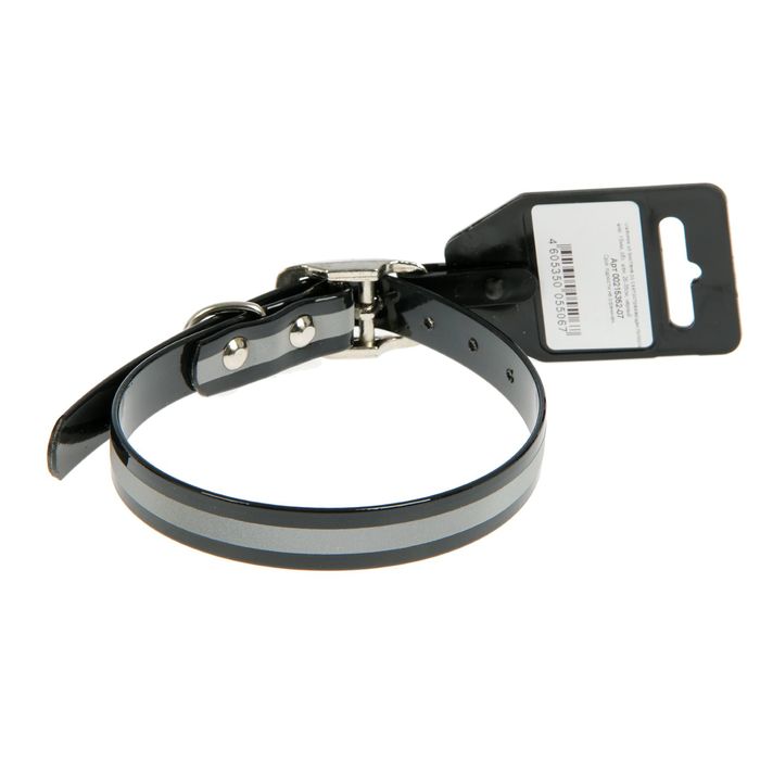 Ошейник из биотана со светоотражающей полосой, 26-35 х 1,5 см, черный