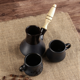 

Кофейный набор 3 предмета, чёрный, матовый, турка 0.2 л, чашки 0.1 л