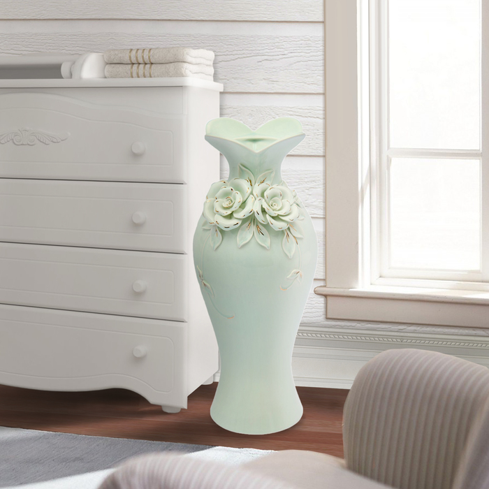 Ваза напольная "Жаклин" бирюзовая с лепкой, золото