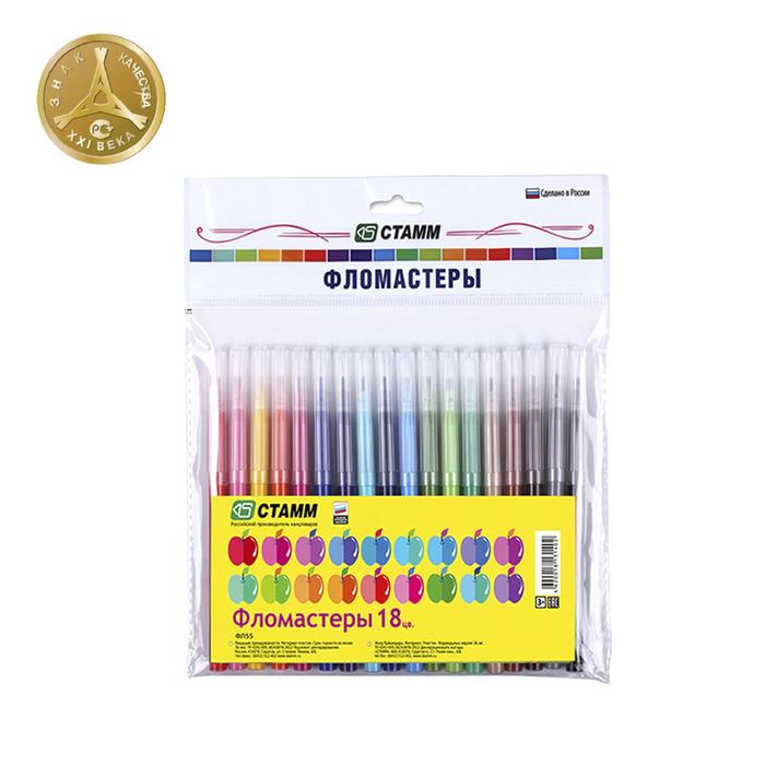 Фломастеры 18 цветов "Яблоко", длина линии письма 200 м, вентилируемый колпачок