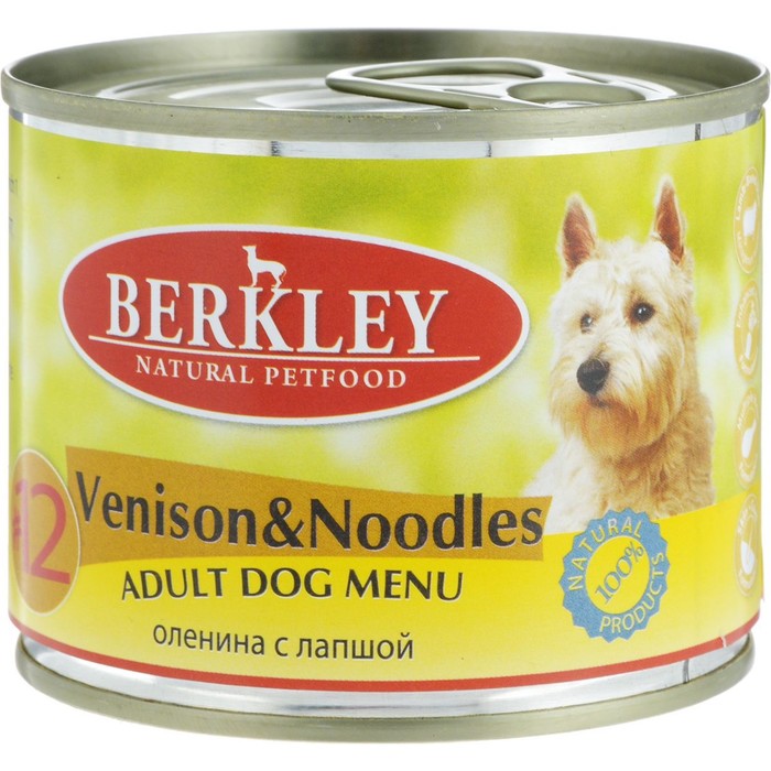 Консервы Berkley №12 для собак, оленина с лапшой, 200г