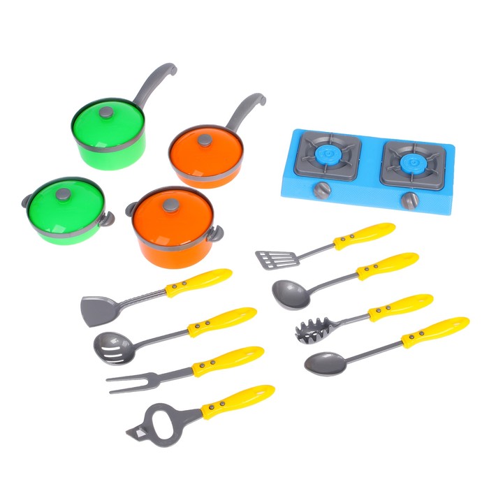 Набор посуды "Кухонные принадлежности" с плитой, 13 предметов
