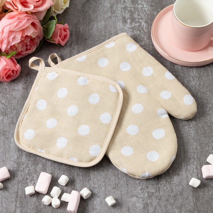 Набор "Этель" Ваниль: Варежка + Прихватка 17х17 см, 100% хл, рогожка 165 г/м2