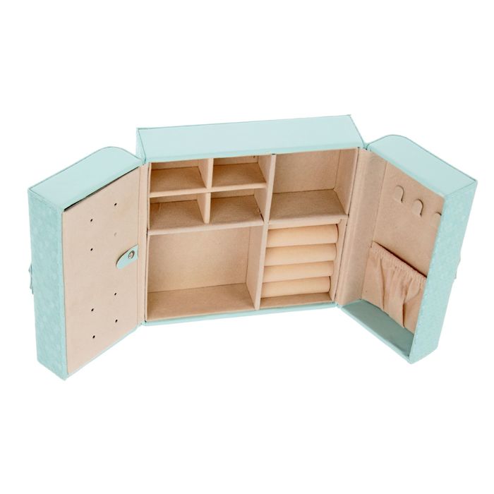 Шкатулка кожзам для украшений "Бабочка" голубая 6,5х15х15 см