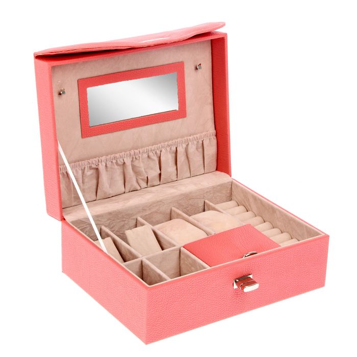Шкатулка кожзам под часы 2 отделения и бижутерию "Розовый зефир" 9,5х23х17,5 см