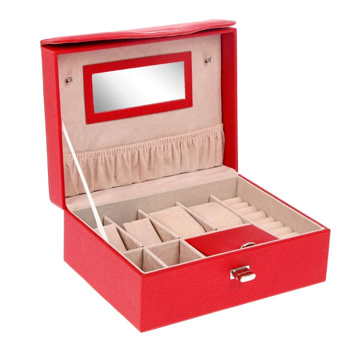 Шкатулка кожзам под часы 2 отделения и бижутерию "Страсть" красная 9,5х23х17,5 см