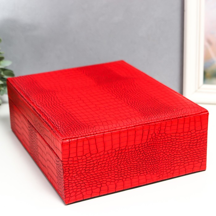 Шкатулка кожзам для украшений "Красный мак" матовая 9х26,5х20 см