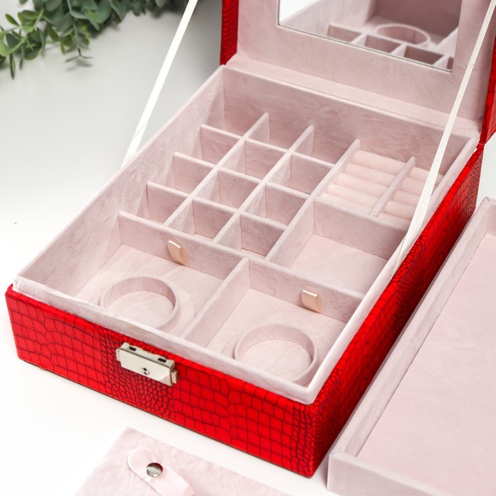 Шкатулка кожзам для украшений "Красный мак" матовая 9х26,5х20 см