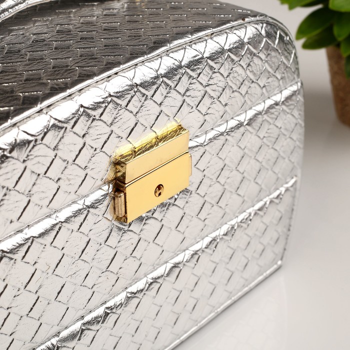 Шкатулка кожзам для украшений "Ромбы серебро" тиснение 16х24х16 см