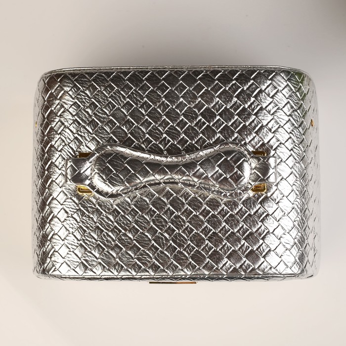 Шкатулка кожзам для украшений "Ромбы серебро" тиснение 16х24х16 см