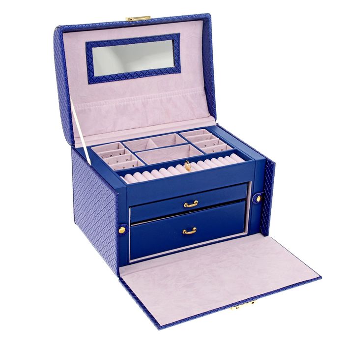 Шкатулка кожзам под часы 1 отделение и бижутерию "Ультрамарин" 18х25х18,5 см