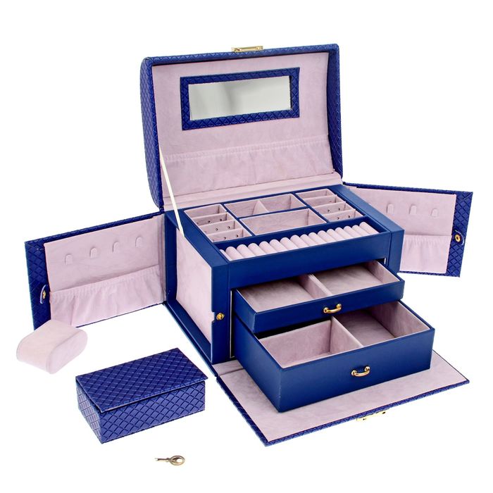 Шкатулка кожзам под часы 1 отделение и бижутерию "Ультрамарин" 18х25х18,5 см