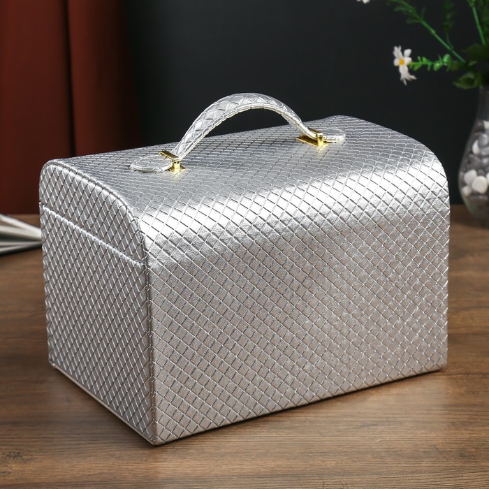 Шкатулка кожзам под часы 1 отделение и бижутерию "Серебро" 18х25х18,5 см