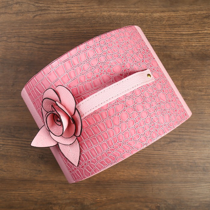 Шкатулка кожзам с отделениями под бижутерию "Кармен" розовая 14,5х23,5х17 см