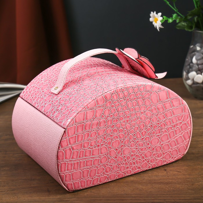 Шкатулка кожзам с отделениями под бижутерию "Кармен" розовая 14,5х23,5х17 см