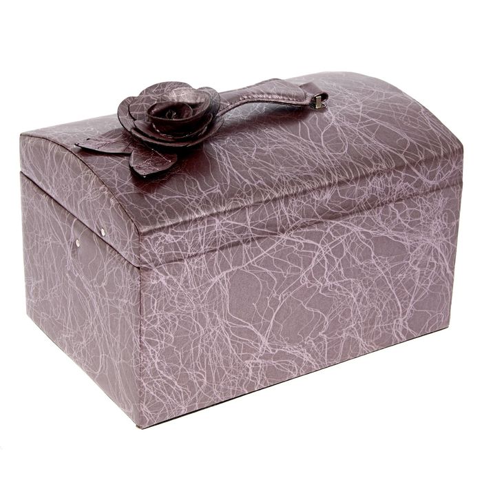 Шкатулка кожзам с отделениями под бижутерию "Крупная роза" слива 19х30х20 см