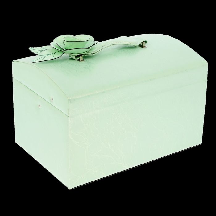 Шкатулка кожзам с отделениями под бижутерию "Крупная роза" лагуна 19х30х20 см