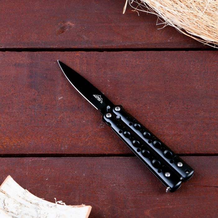фото Нож-бабочка "мастер к", лезвие 6,5 см, рукоять 4 отверстия, черный 16см