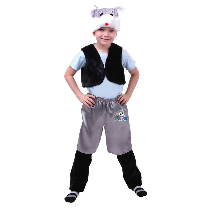 Карнавальный костюм "Котёнок", шапка, меховой жилет, гетры, шорты атлас, р-р 60, рост 110-116 см