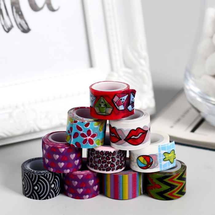 Клейкая лента пластик в банке (набор 10 шт) цвета МИКС 1,2 смх1 м 6,3х5,3х3,4 см