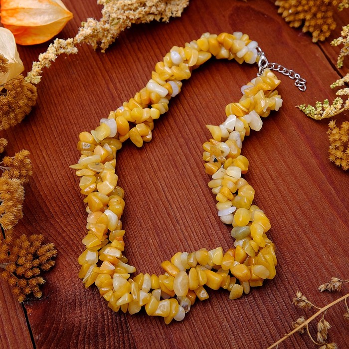 Бусы 3 ряда, крошка "Оникс жёлтый", 45см