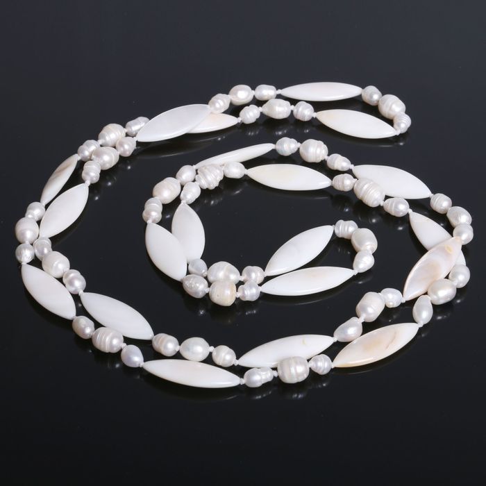 Бусы "Жемчуг речной с перламутром" эллипс через жемчуг, 120см