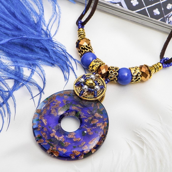 Кулон восход "Муранское стекло" круг, цвет тёмно-синий, 45см