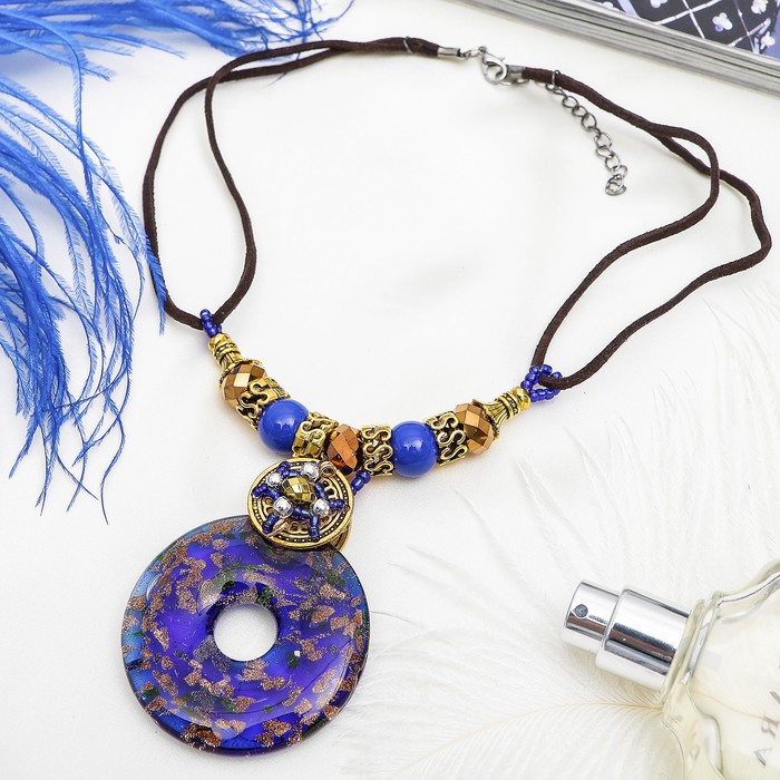 Кулон восход "Муранское стекло" круг, цвет тёмно-синий, 45см