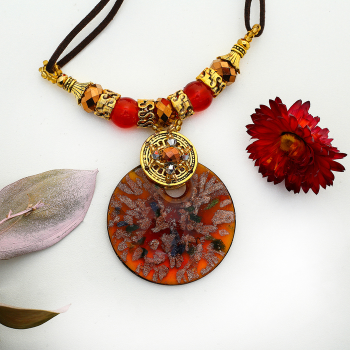 Кулон восход "Муранское стекло" круг, цвет коричневый, 45см