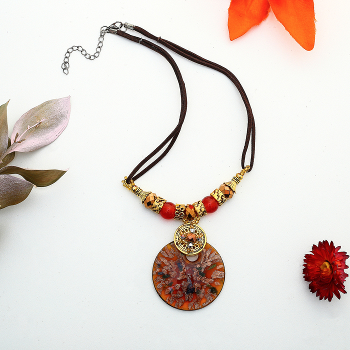 Кулон восход "Муранское стекло" круг, цвет коричневый, 45см