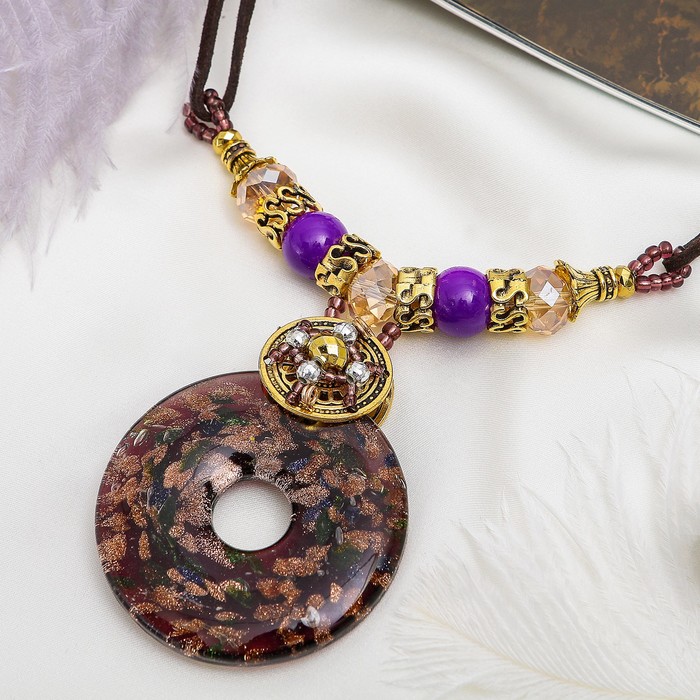 Кулон восход "Муранское стекло" круг, цвет коричневый, 45см