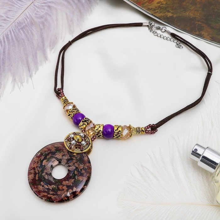 Кулон восход "Муранское стекло" круг, цвет коричневый, 45см